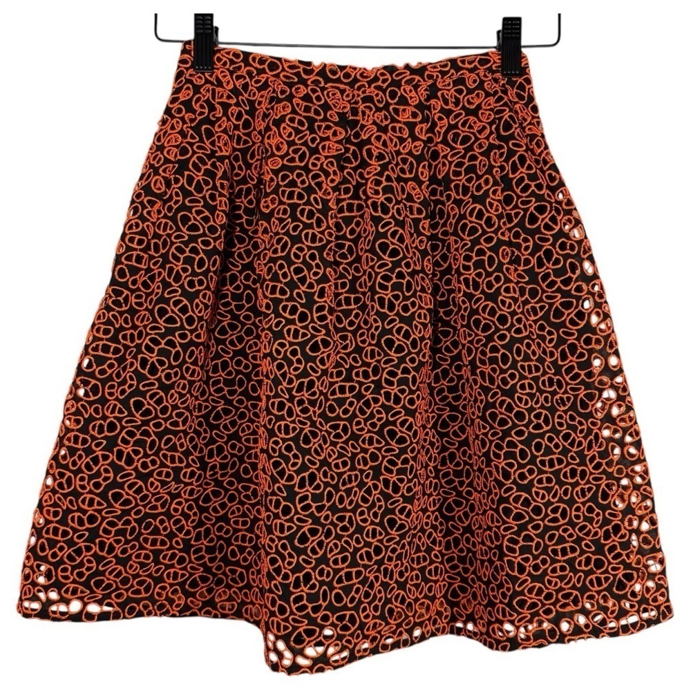 Christopher Kane Made in Italy Black / Orange Leopard Broderie Skirt size 2